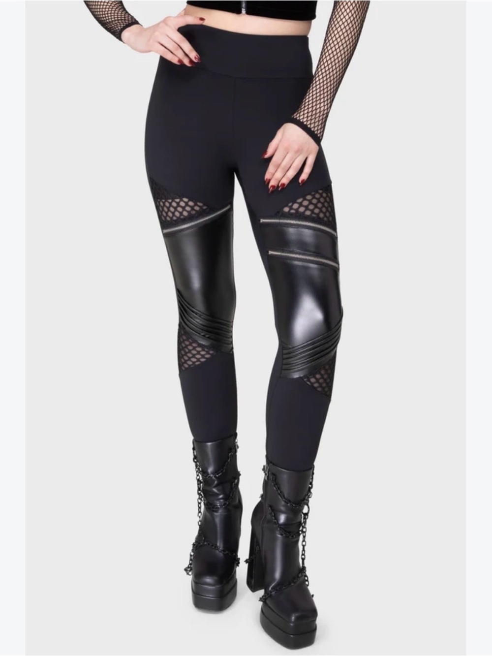 NEO NOIR LEGGINGS
Killstar Black Faux-Leather & Mesh Panel Leggings Sz L NWOT
